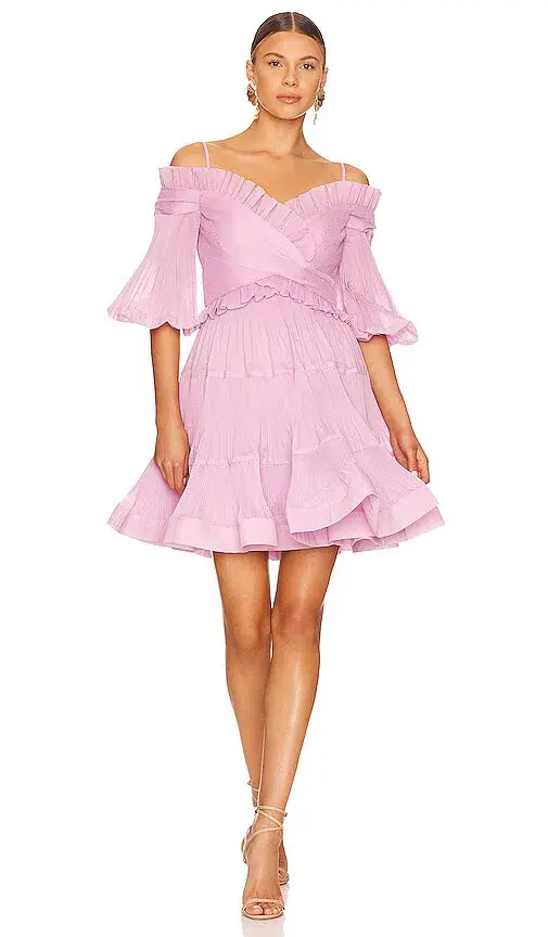 zimmermann pleated off the shoulder mini dress size 1 - Image 3