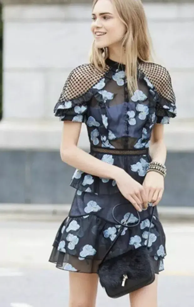 Self Portrait Fil Coupe Open Back Cape Mini Dress for rent on The Volte - main image