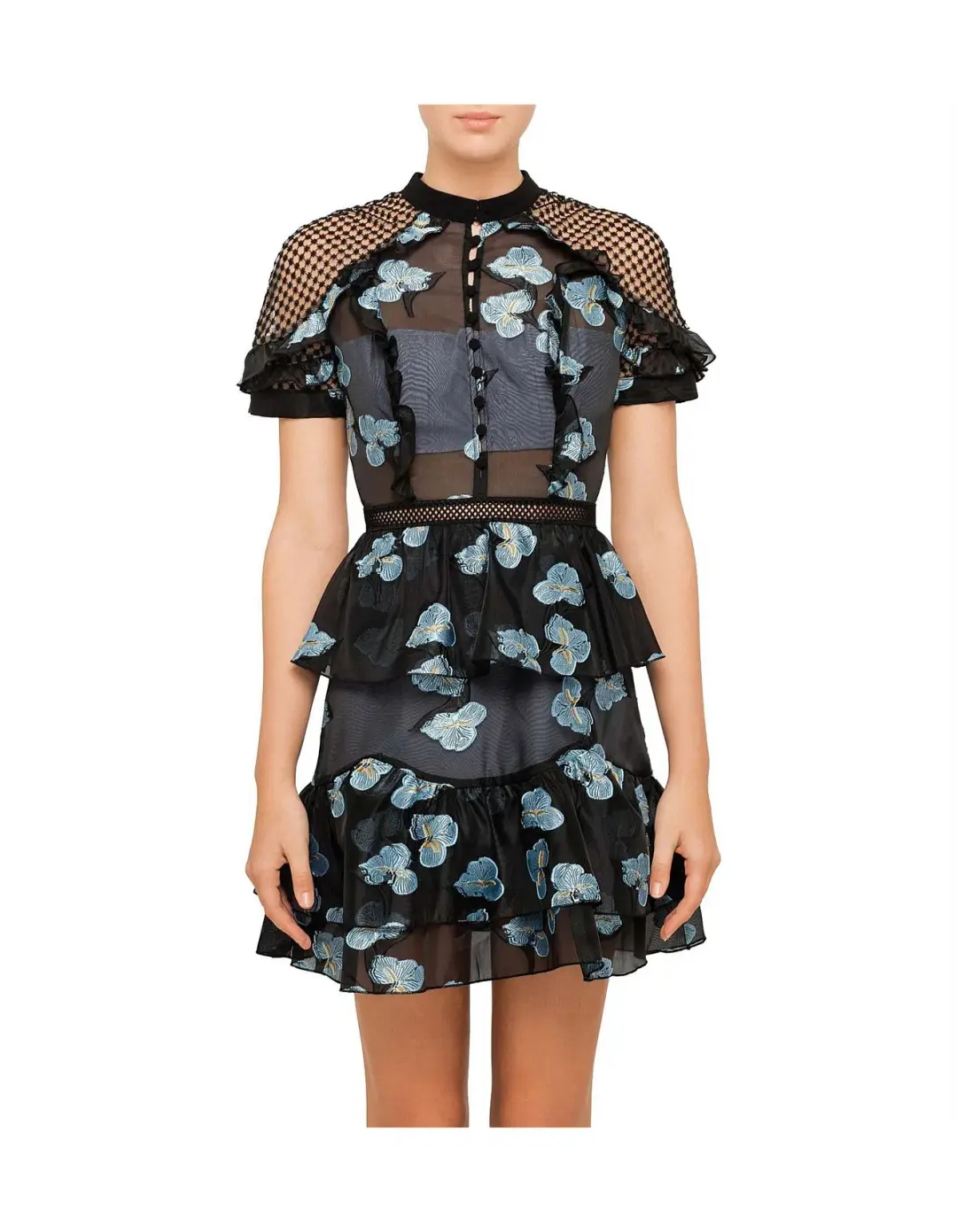 Self Portrait Fil Coupe Open Back Cape Mini Dress for rent on The Volte - main image