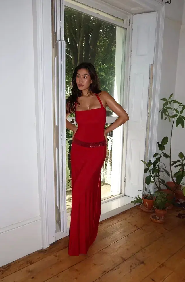 sylavie swimwear, Toscana Maxi Dress - Crimson Kiss, Red, SIze 8 for rent on The Volte - main image