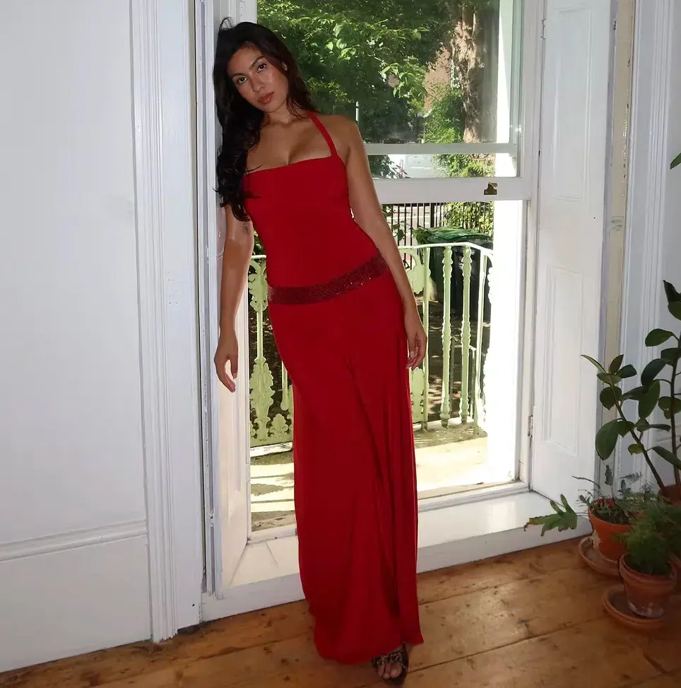 sylavie swimwear, Toscana Maxi Dress - Crimson Kiss, Red, SIze 8 for rent on The Volte - main image