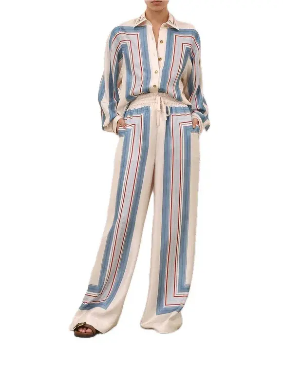 Zimmermann Relaxed Scarf Shirt and Pant Set in Ticking Stripe Size 6/8 (OP) - Image 1