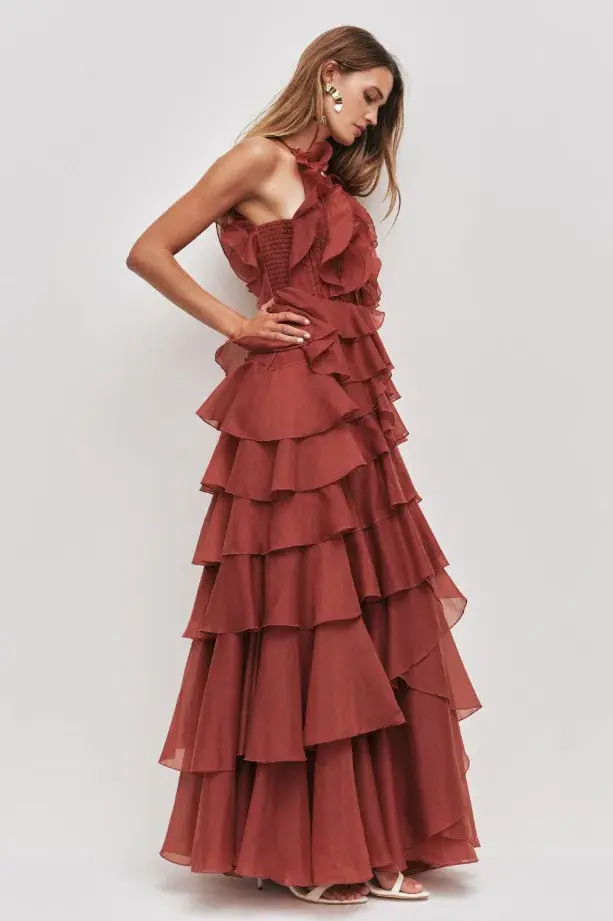 Aje Cleo Maxi Gown in Rust Red Size 6 - Image 3