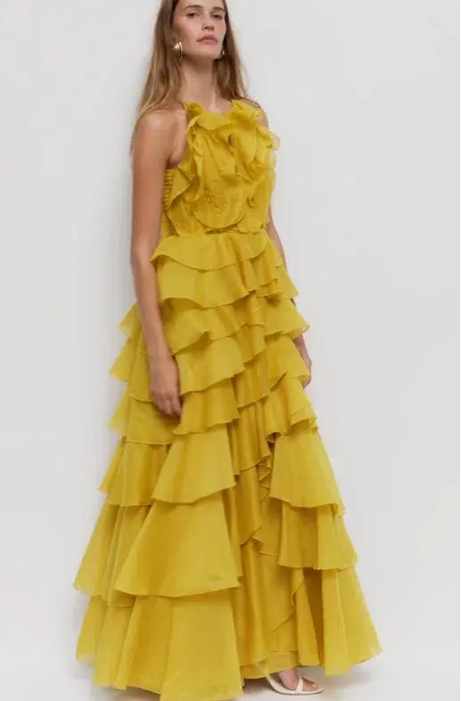 Aje Cleo Maxi Gown in Chartreuse Yellow Size 16 - Image 2