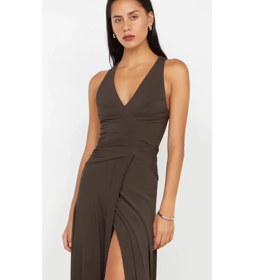 Bec and Bridge Greta Racerback Gown in Dark Chocolate Brown in Size 6 / xs au for rent on The Volte - main image