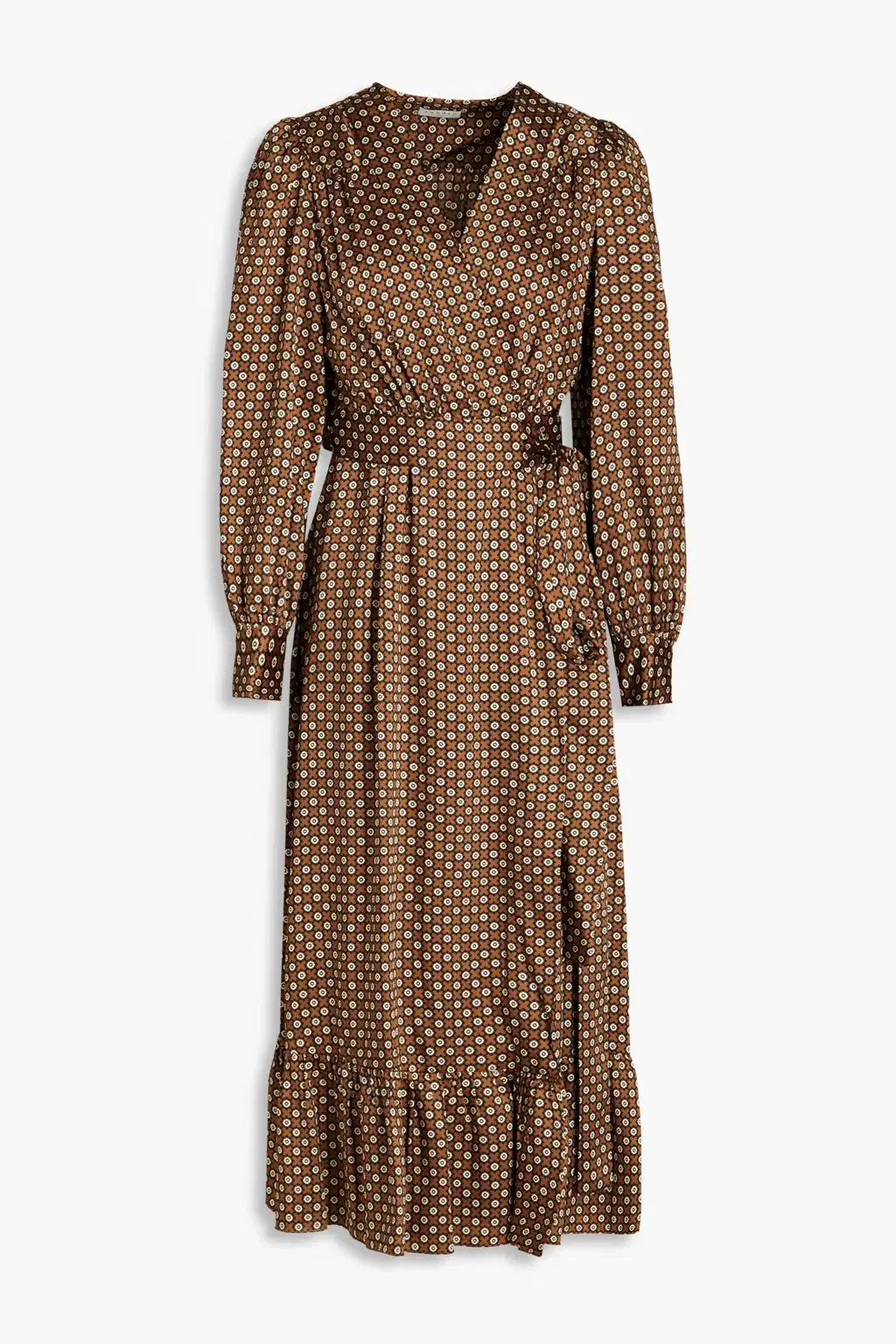 Sandro Janine Midi Wrap Dress Brown Twill Print Size AU 12 / L for rent on The Volte - main image