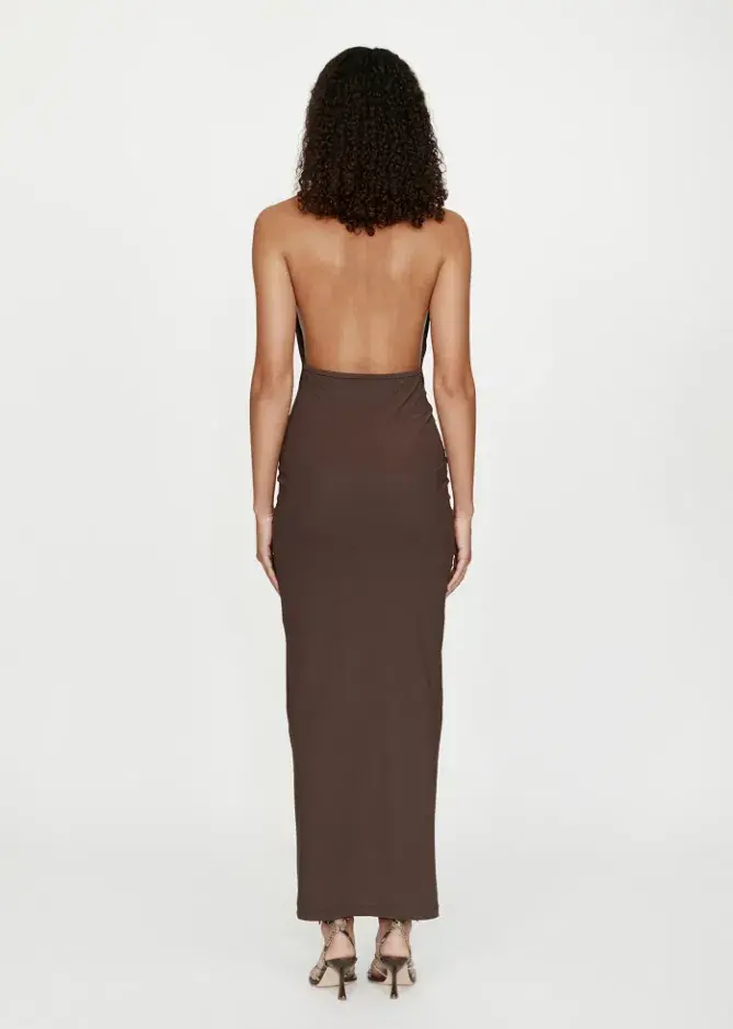 Christopher Esber Mineral Stone Ruched Halter Lycra Dress Umber Size 6 for rent on The Volte - main image