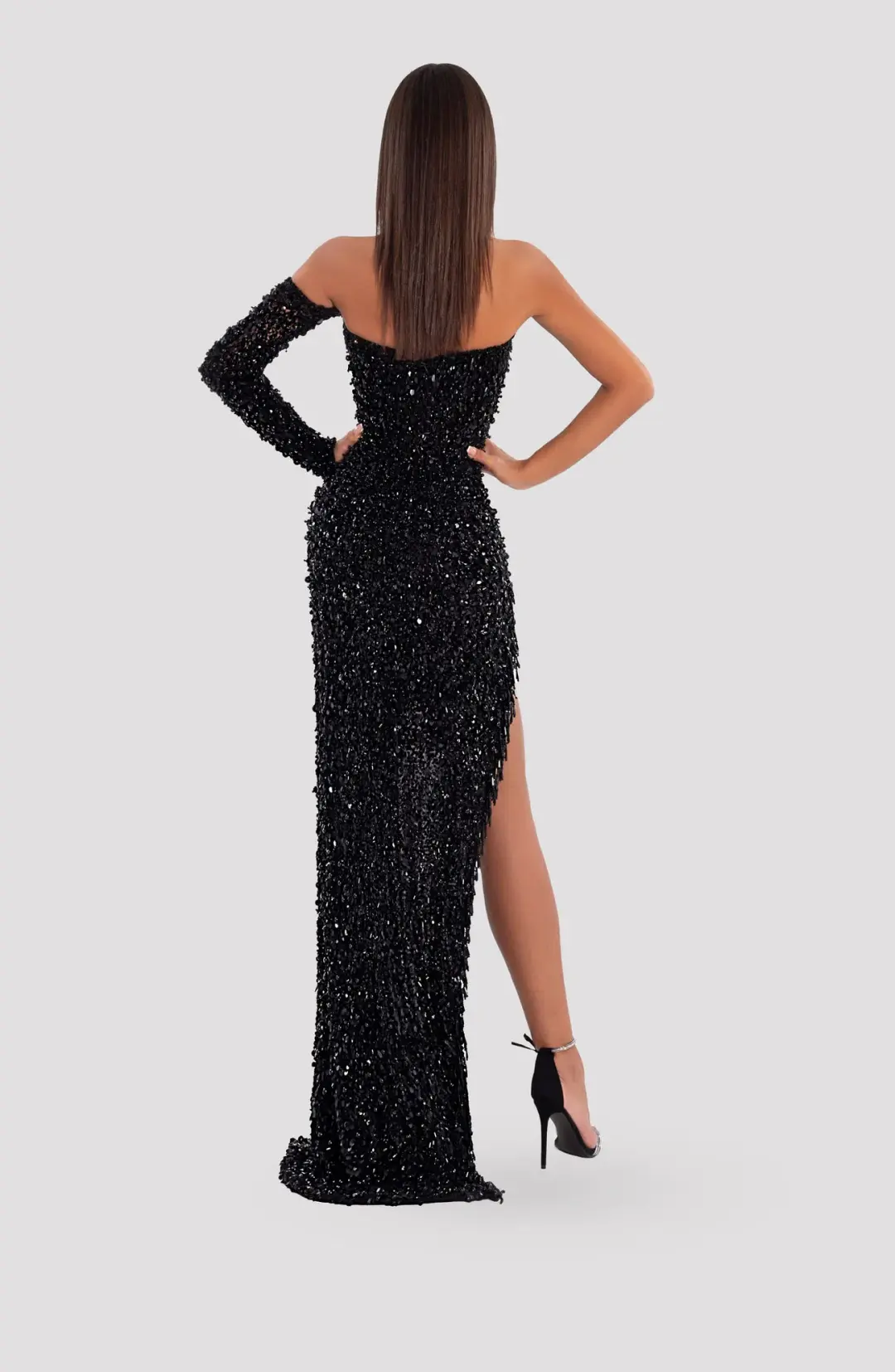 Albina Dyla One Shoulder Black Dress with corset for rent on The Volte - main image
