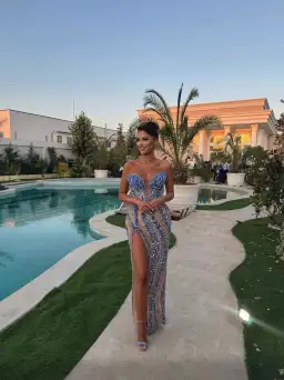 Albina Dyla - Blue embellished dress with leaf corset for rent on The Volte - image 2