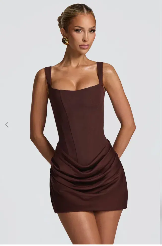 Cornelia Mini Dress - Plum Brown - Image 1