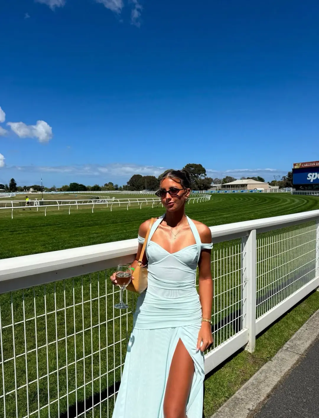 Bec and Bridge Winnie Halter Maxi Dress in Spearmint Arctic Blue Size 6 / XS au for rent on The Volte - main image