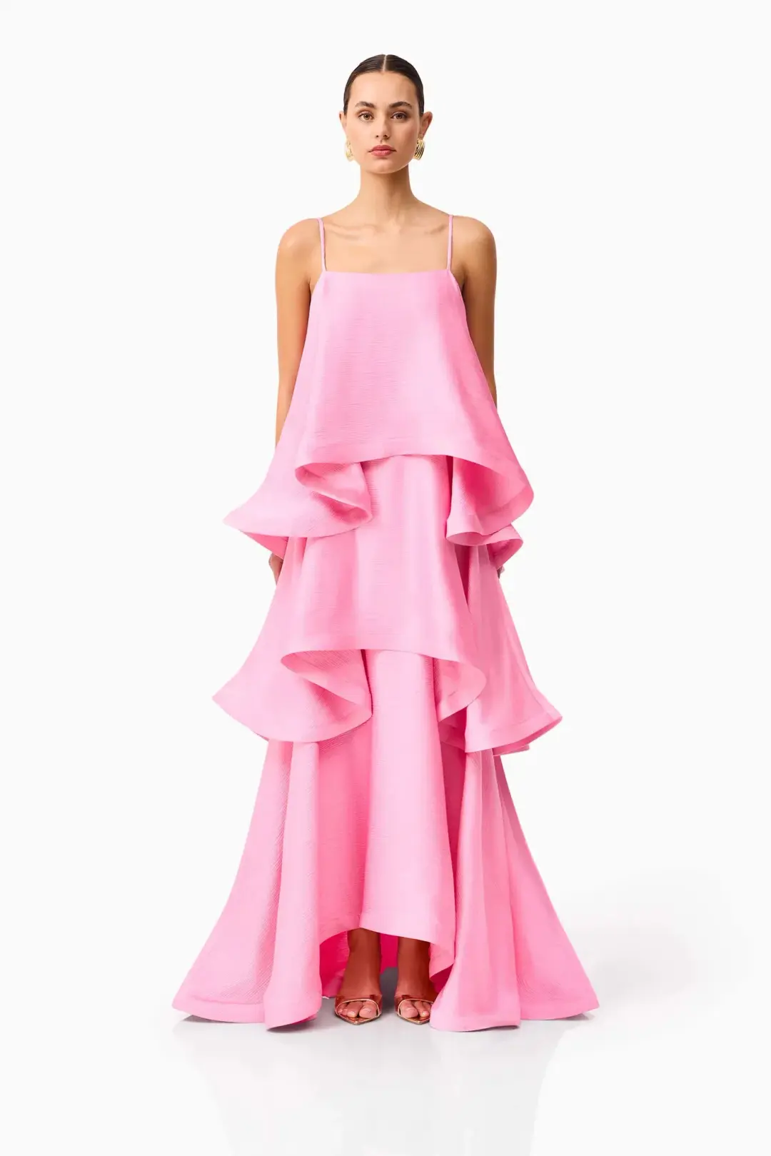 Elliatt Tilly Tiered Maxi Dress in Pink Size 6 / XS for rent on The Volte - main image