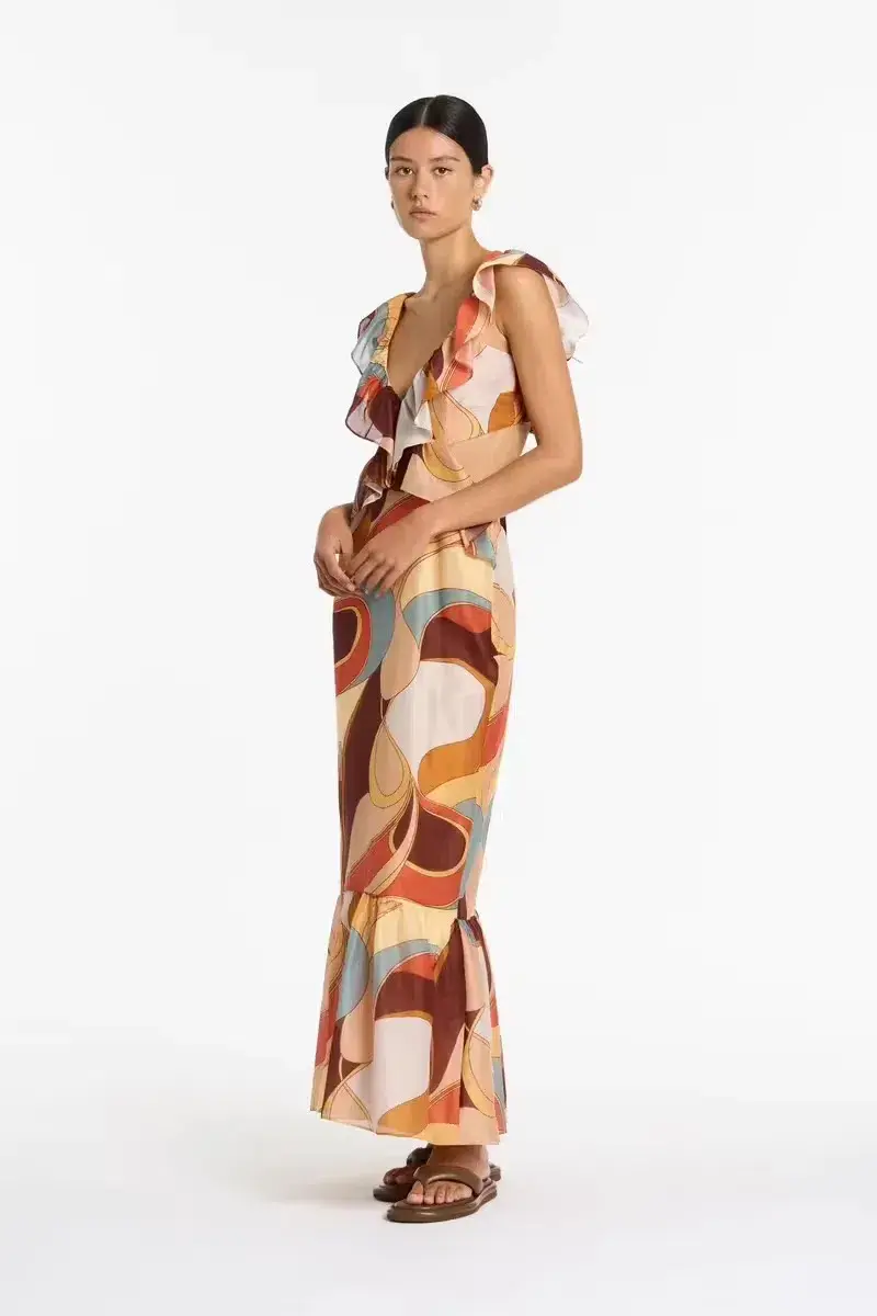 SIR. Vista Frill Midi Dress in Vista Print - Size 1 (AU 8) for rent on The Volte - main image
