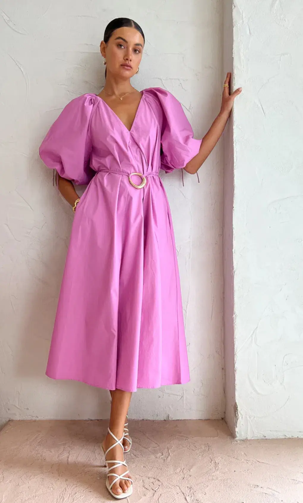 Kinney Elle Puff Sleeve Maxi Dress in Neon Violet - Size Small for rent on The Volte - main image