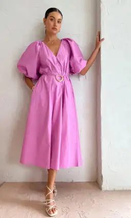 Kinney Elle Puff Sleeve Maxi Dress in Neon Violet - Size Small for rent on The Volte - image 1