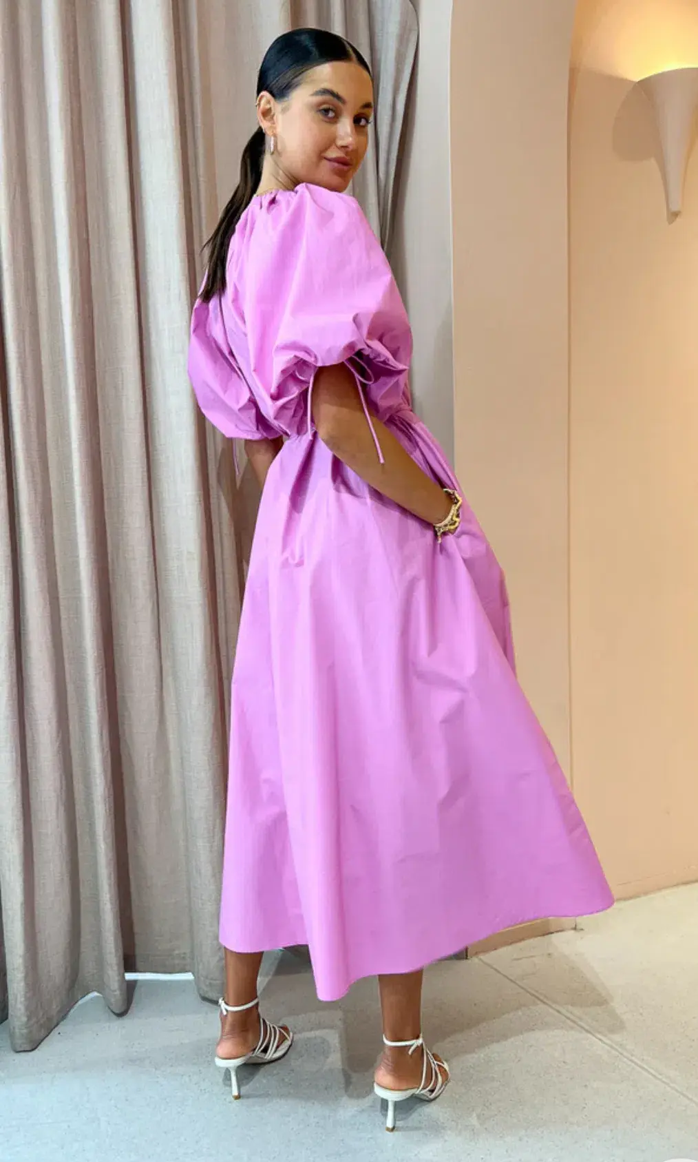 Kinney Elle Puff Sleeve Maxi Dress in Neon Violet - Size Small for rent on The Volte - main image