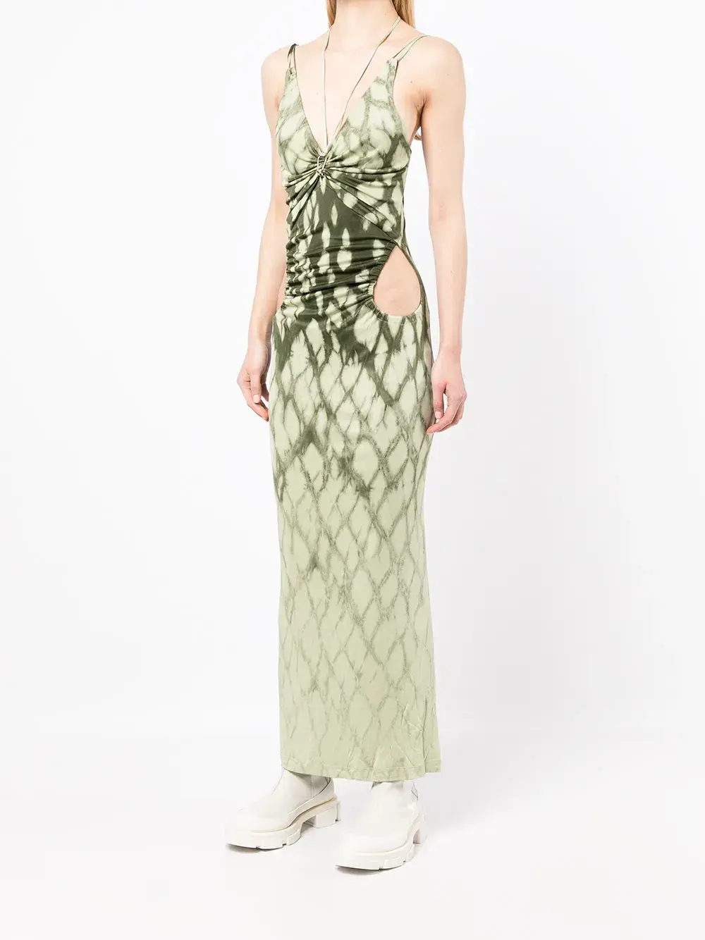 Dion Lee Shibori Gather Link Dress in Moss Size 10 for rent on The Volte - main image