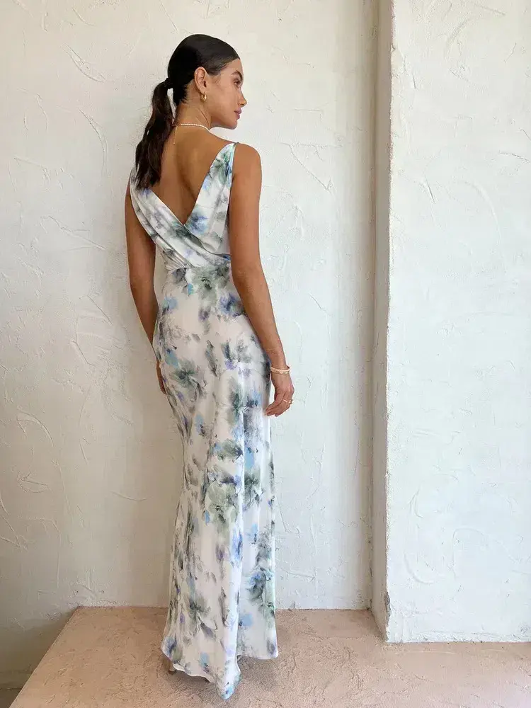 BEC & BRIDGE CORRINE V MAXI DRESS IN WATERCOLOUR FLORAL Size 8 for rent on The Volte - main image