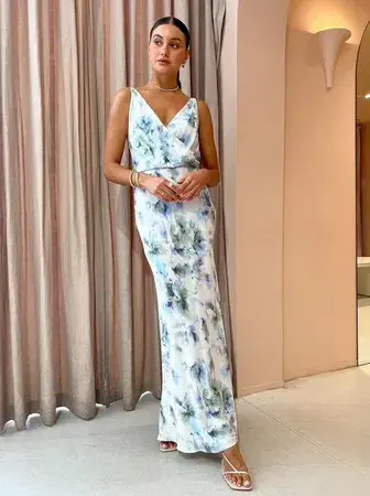 BEC & BRIDGE CORRINE V MAXI DRESS IN WATERCOLOUR FLORAL Size 8 for rent on The Volte - main image