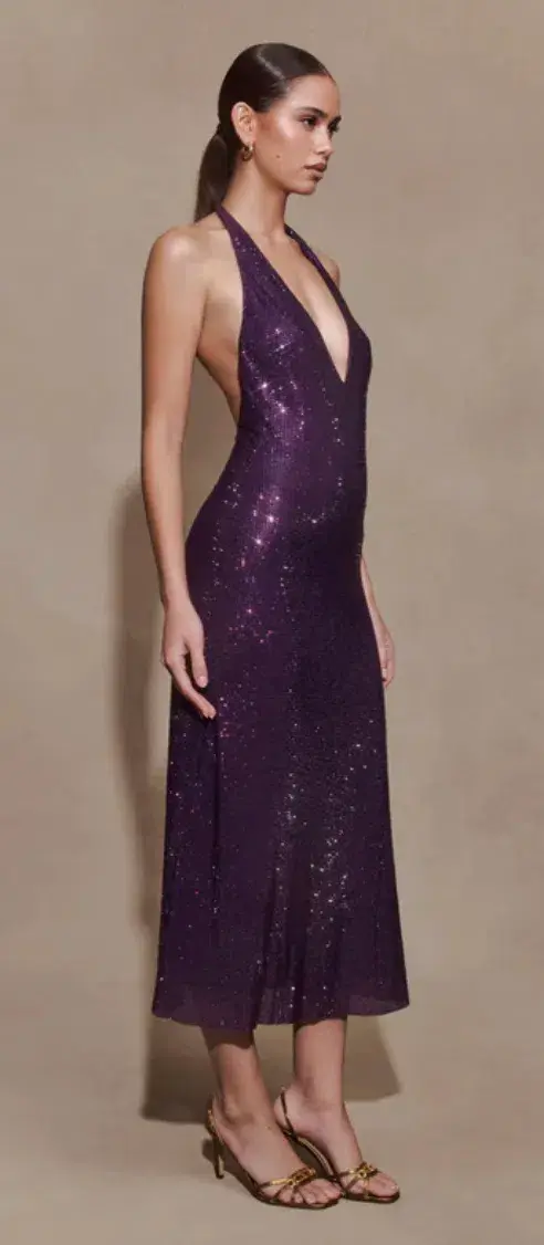 Genie Diamante Halter Midi Dress - Purple for rent on The Volte - main image
