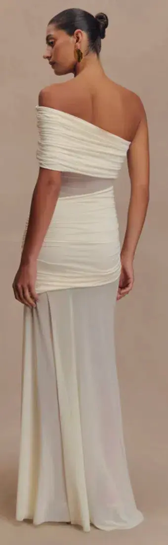 Dallas One Shoulder Mesh Maxi Dress - Ivory for rent on The Volte - main image