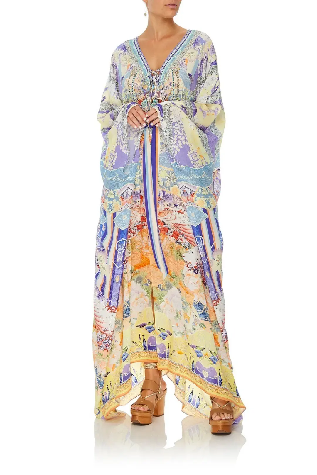 Girl In The Kimono Split Hem Lace Up Kaftan for rent on The Volte - main image