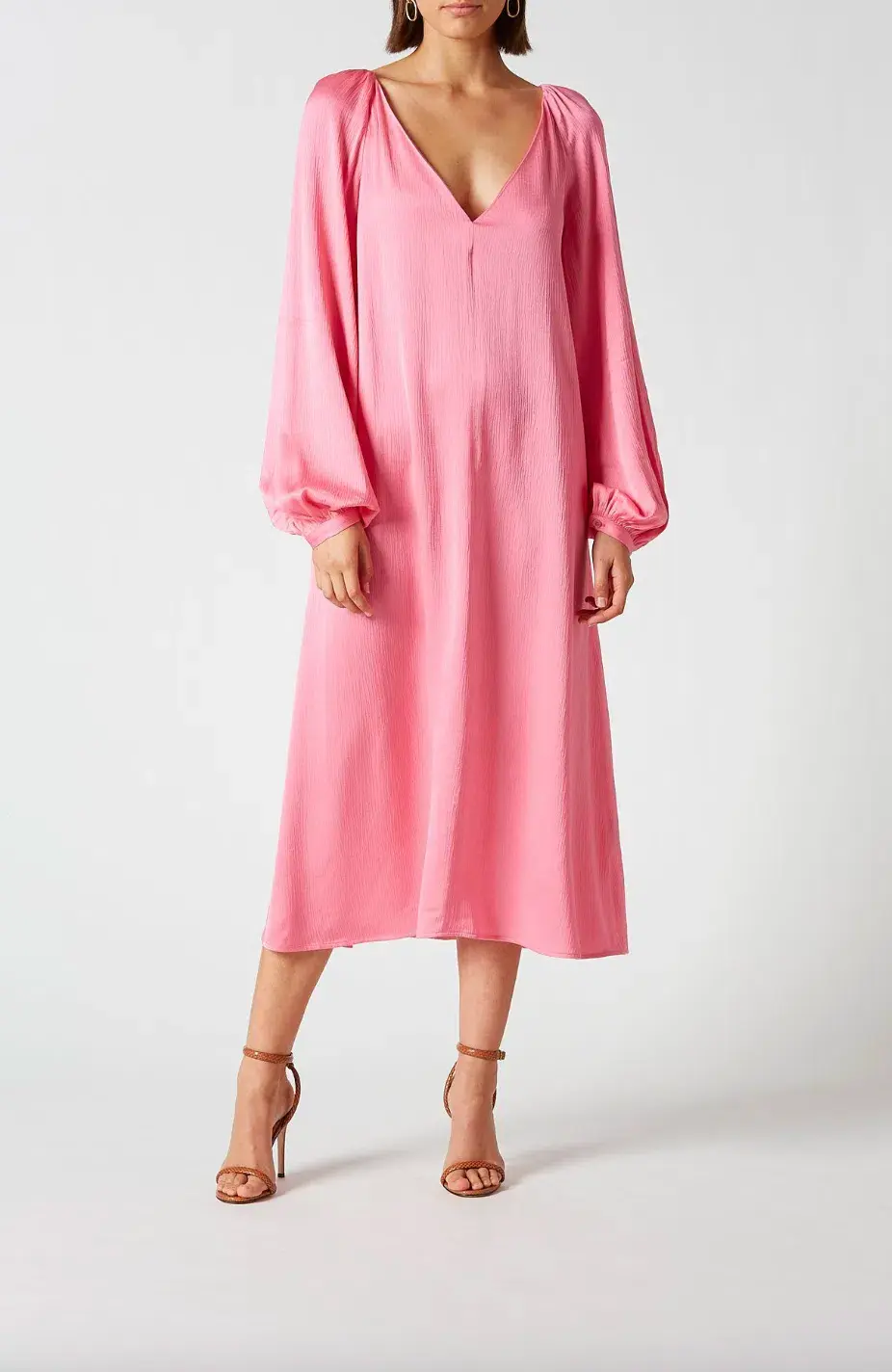 The Textured Satin Trapeze Dress Pink for rent on The Volte - main image