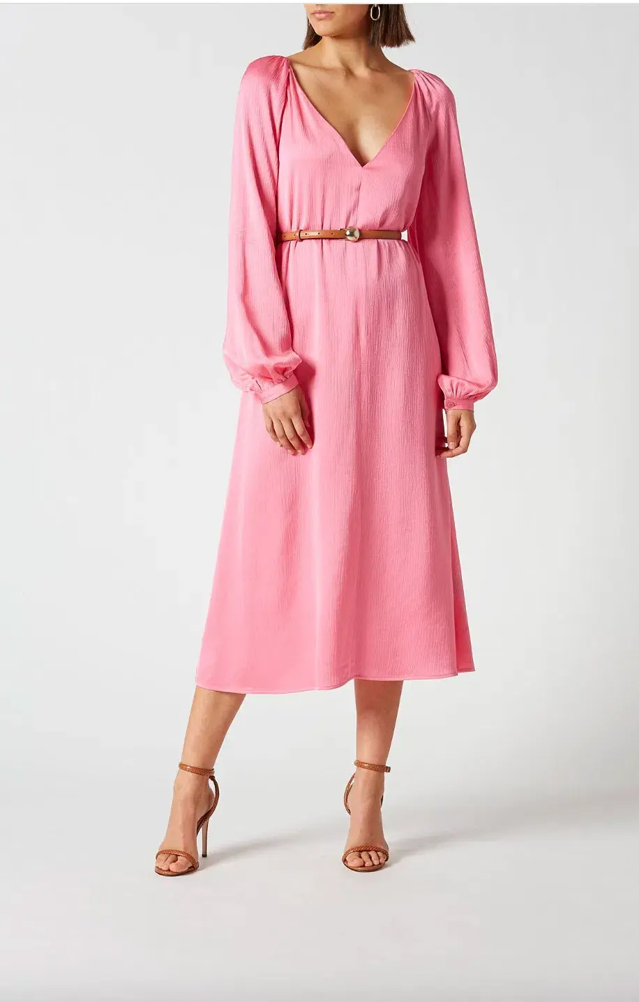 The Textured Satin Trapeze Dress Pink for rent on The Volte - main image