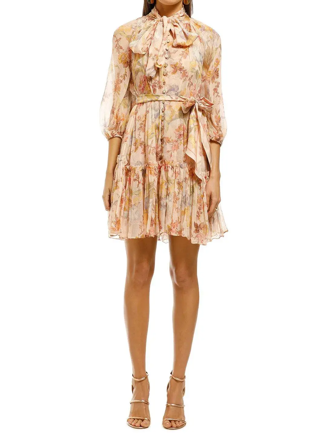 Zimmermann Espionage Neck Tie Mini Dress Iris Floral Size 6 for rent on The Volte - main image