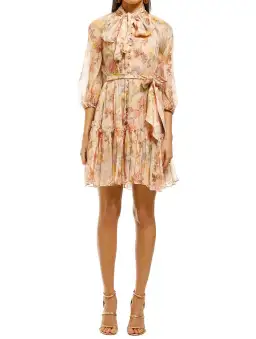 Zimmermann Espionage Neck Tie Mini Dress Iris Floral Size 6 for rent on The Volte - image 1