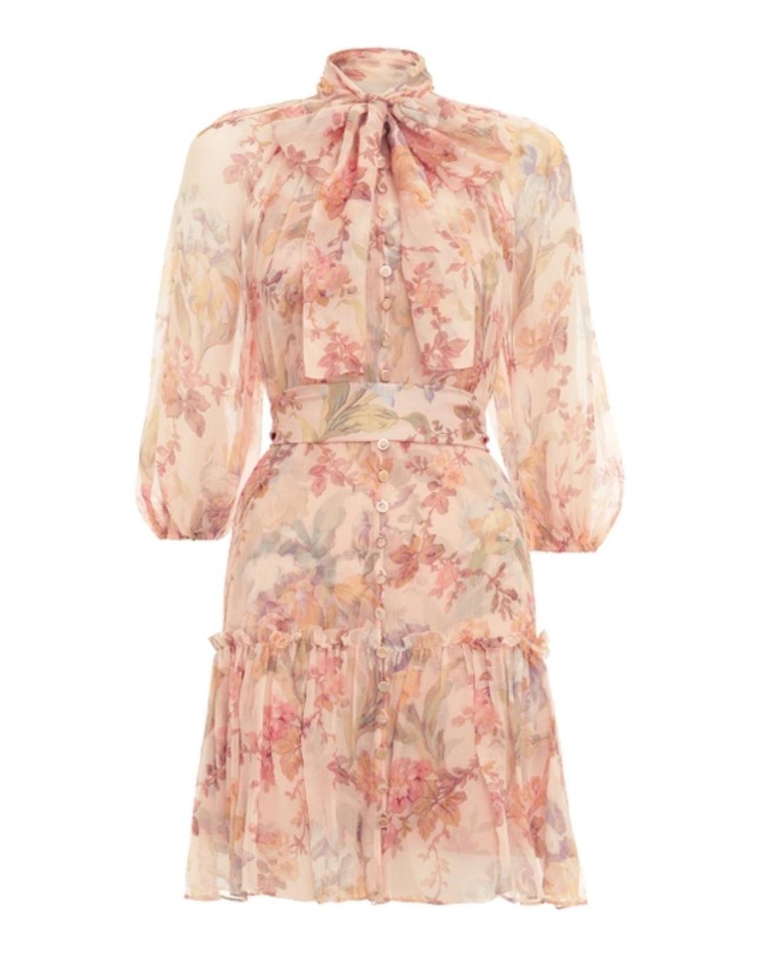 Zimmermann Espionage Neck Tie Mini Dress Iris Floral Size 6 for rent on The Volte - main image