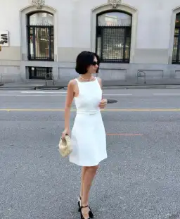 Crepe Knit Bow Bell Dress White With Belt for rent on The Volte - image 4