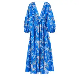 Blue paisley floral linen dress for rent on The Volte - image 1