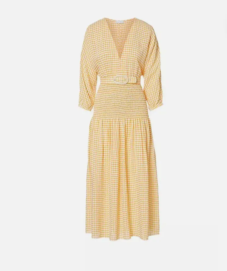 Gingham Shirred Dress Tangerine for rent on The Volte - main image