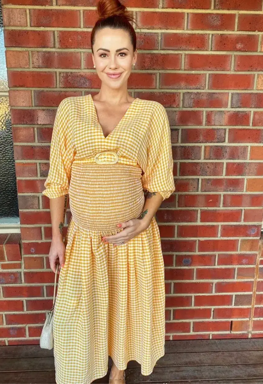 Gingham Shirred Dress Tangerine for rent on The Volte - main image