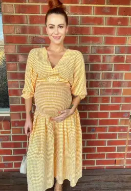 Gingham Shirred Dress Tangerine for rent on The Volte - image 2