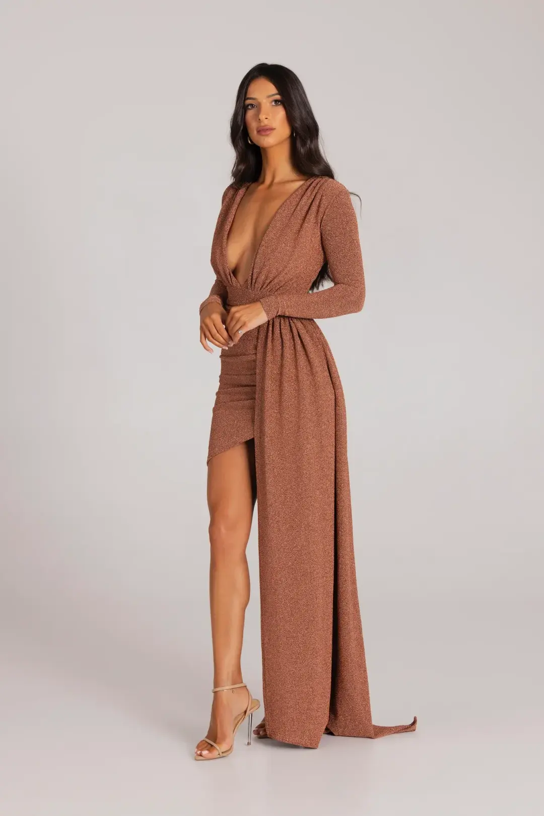 Mariya Bronze Gold Foil Dress for rent on The Volte - main image