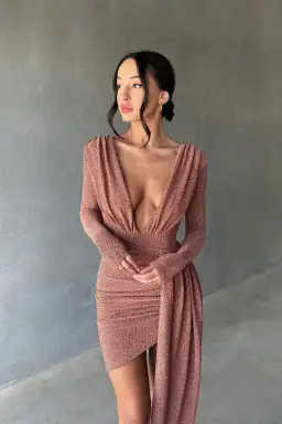 Mariya Bronze Gold Foil Dress for rent on The Volte - image 5