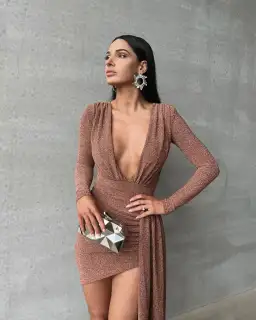 Mariya Bronze Gold Foil Dress for rent on The Volte - image 3