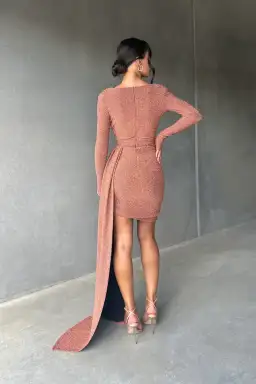 Mariya Bronze Gold Foil Dress for rent on The Volte - image 4