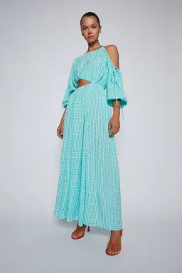 Turquoise Gingham Drawstring Dress for rent on The Volte - image 2