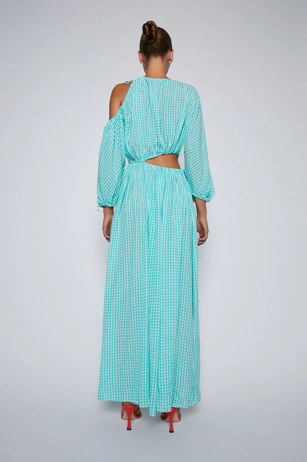 Turquoise Gingham Drawstring Dress for rent on The Volte - main image