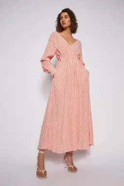 Scanlan Theodore V Neck Gingham Dress Peach for rent on The Volte - image 1