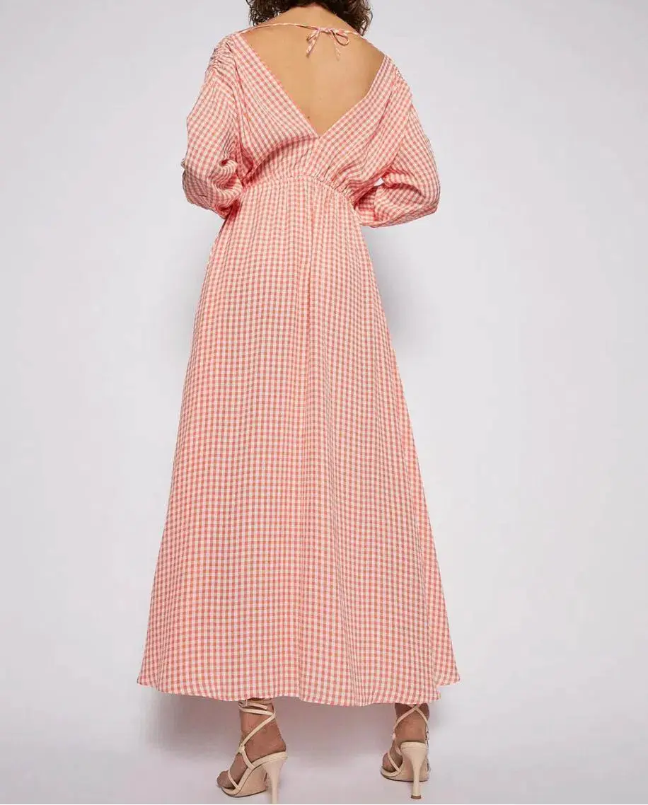 Scanlan Theodore V Neck Gingham Dress Peach for rent on The Volte - main image