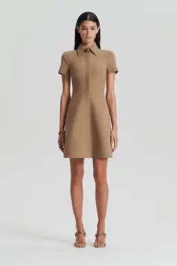 Crepe Knit Zip Shirt Mini Dress Camel for rent on The Volte - image 1