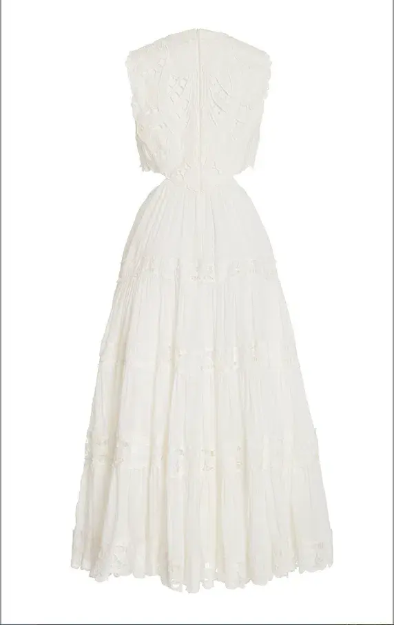 Zimmermann White Linen Cut-out Cassia Sleeveless Midi Dress size 6 for rent on The Volte - main image