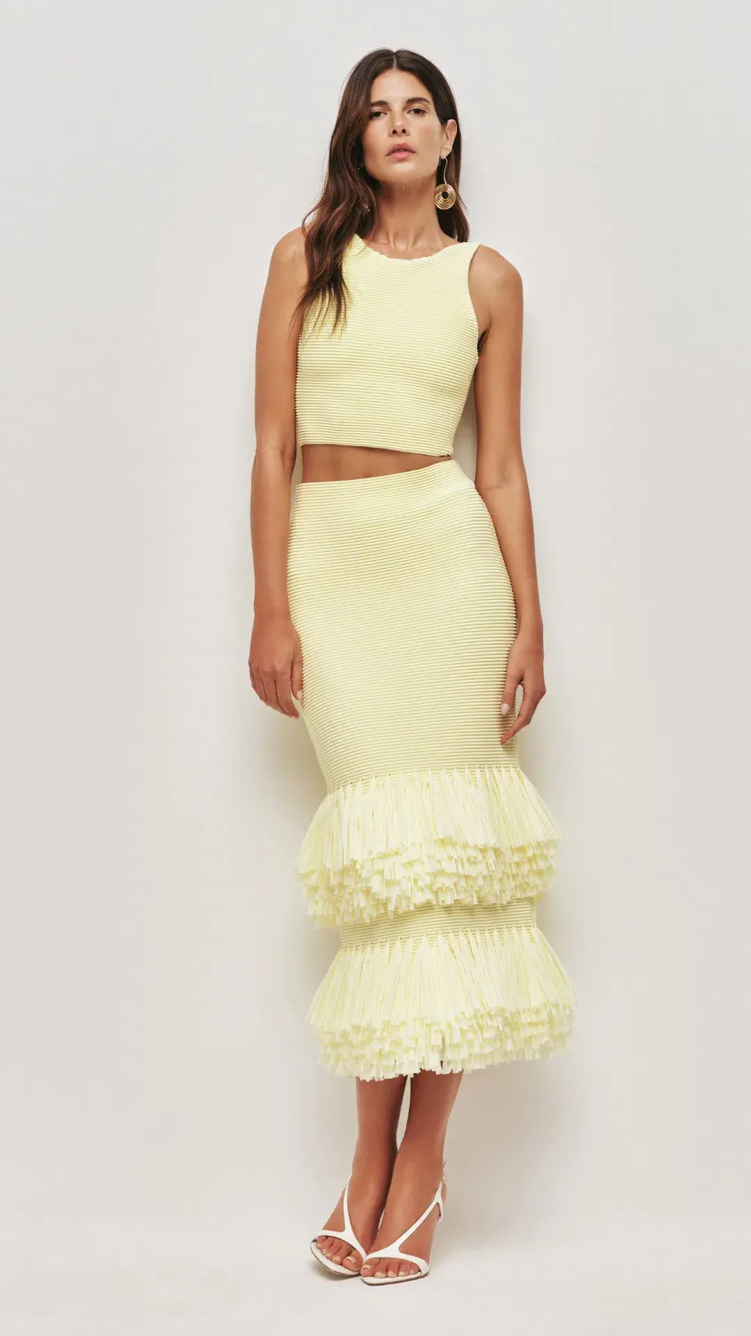 AJE Agave Knit Top and Raffia Midi Skirt in Lemon Size S (8) - Image 1