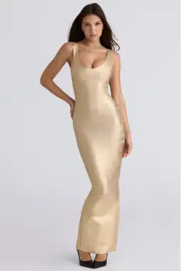 House of CB The OG gold bandage maxi dress size m for rent on The Volte - image 1