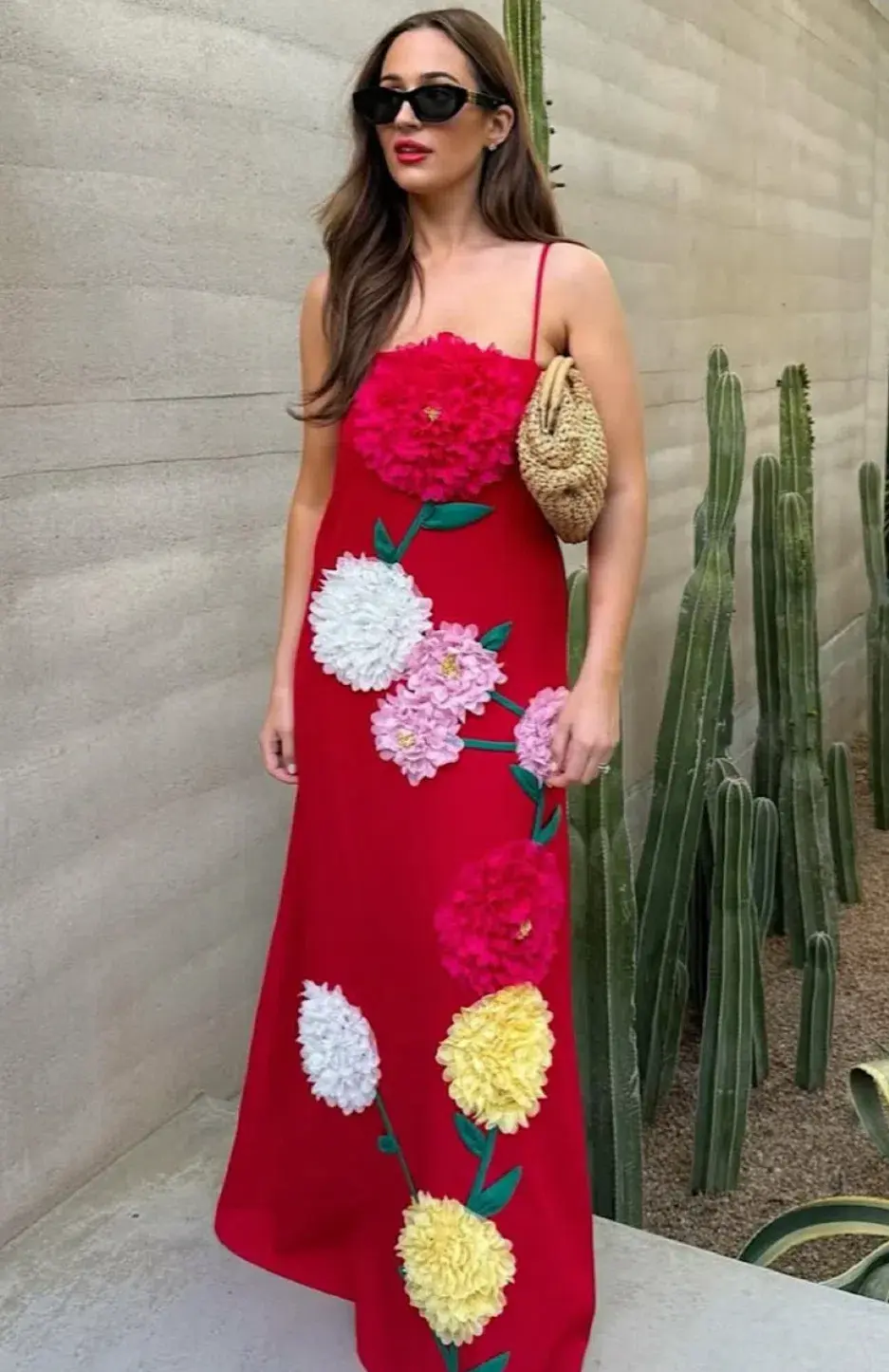 Elliatt Buttercup Embroidered Floral Maxi Dress in Red Size L AU 12 for rent on The Volte - main image
