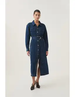 Aje Neo Midi Denim Dress Washed Indigo Size 8 for rent on The Volte - image 1